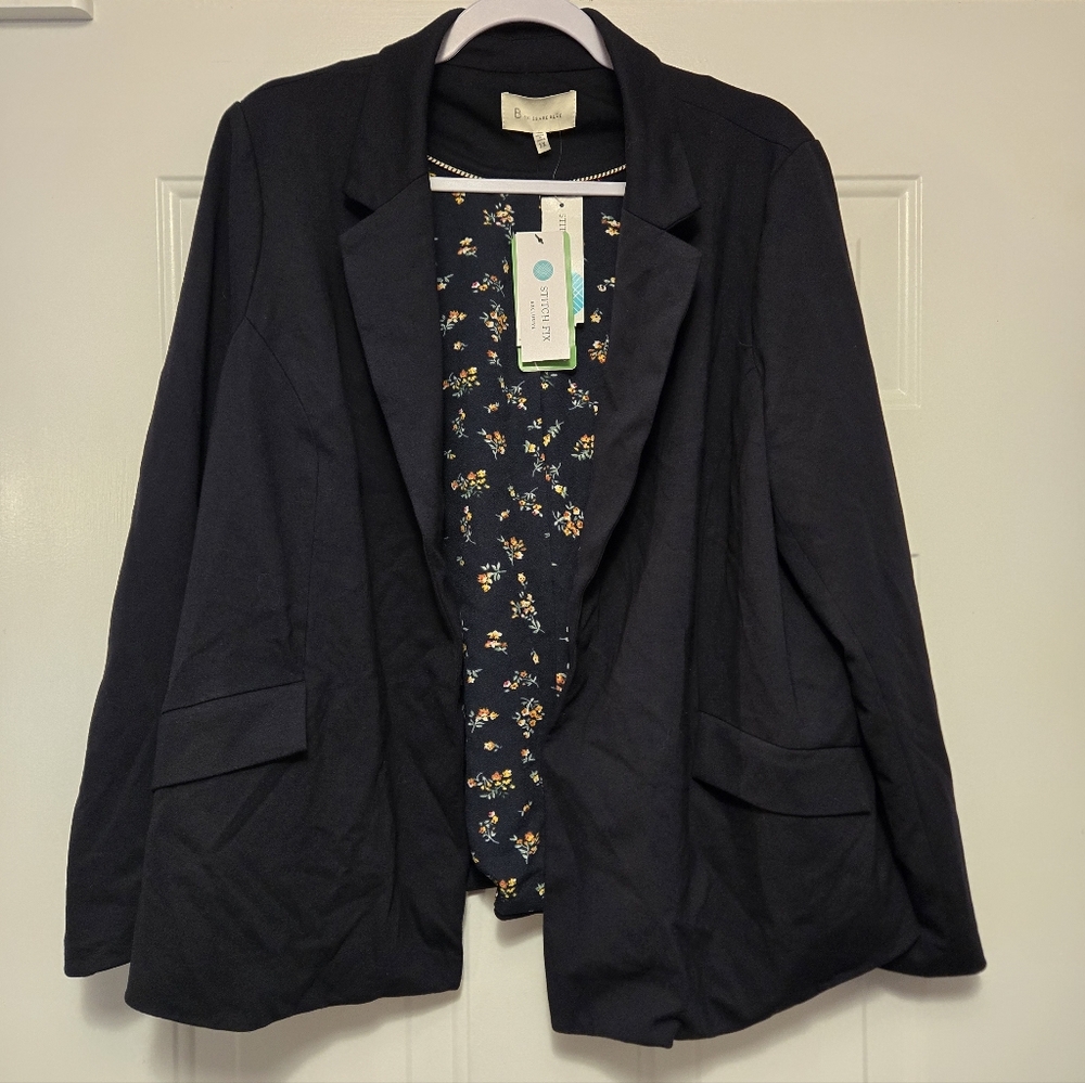 Skies Are Blue Stitch Fix Women's Floral Lined Navy Blue Blazer Size 1X NWT